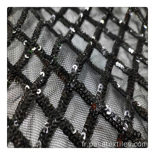 Tissu de broderie net brodé en tulle noir de broderie en polymorège noir